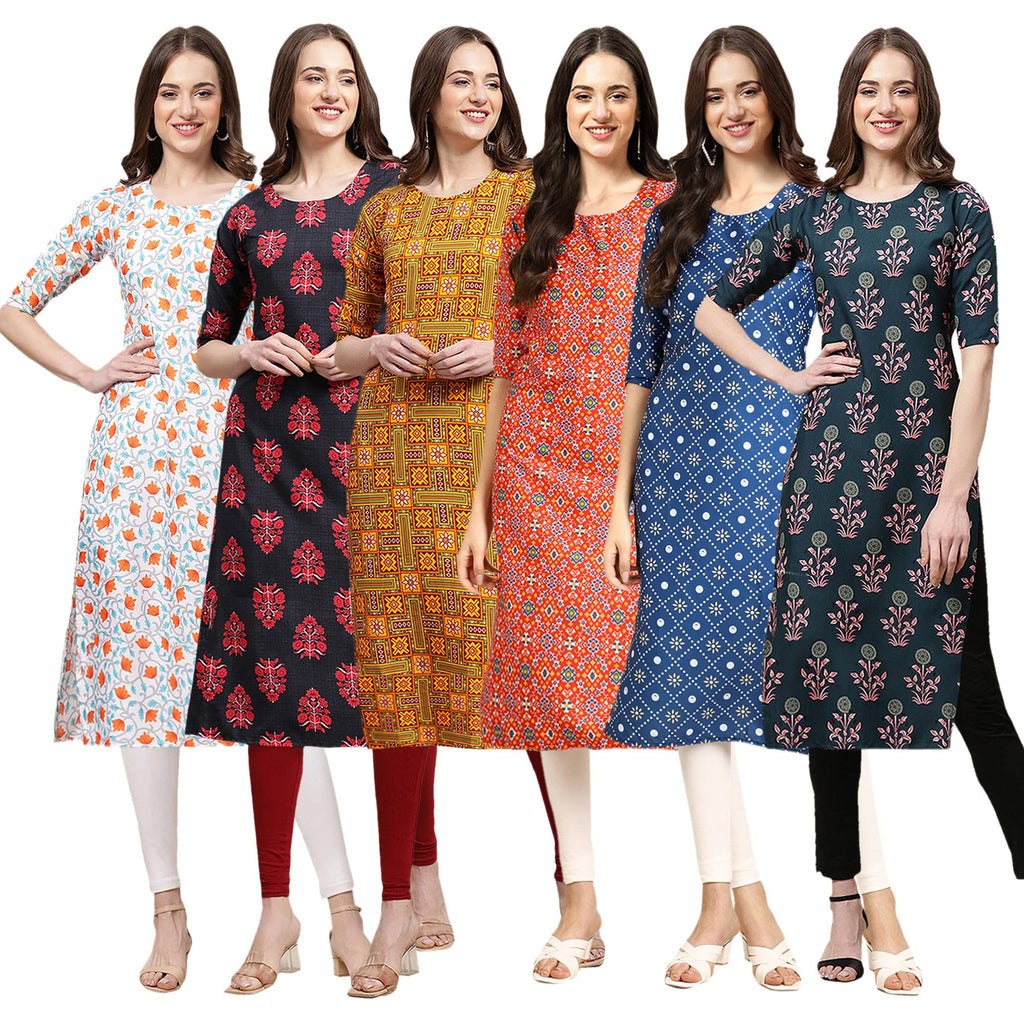 Pinkmint Womens Crepe Digital Print Straight Kurta(Pack of 6)[QV-334-345-333-365-353-335-XL]
