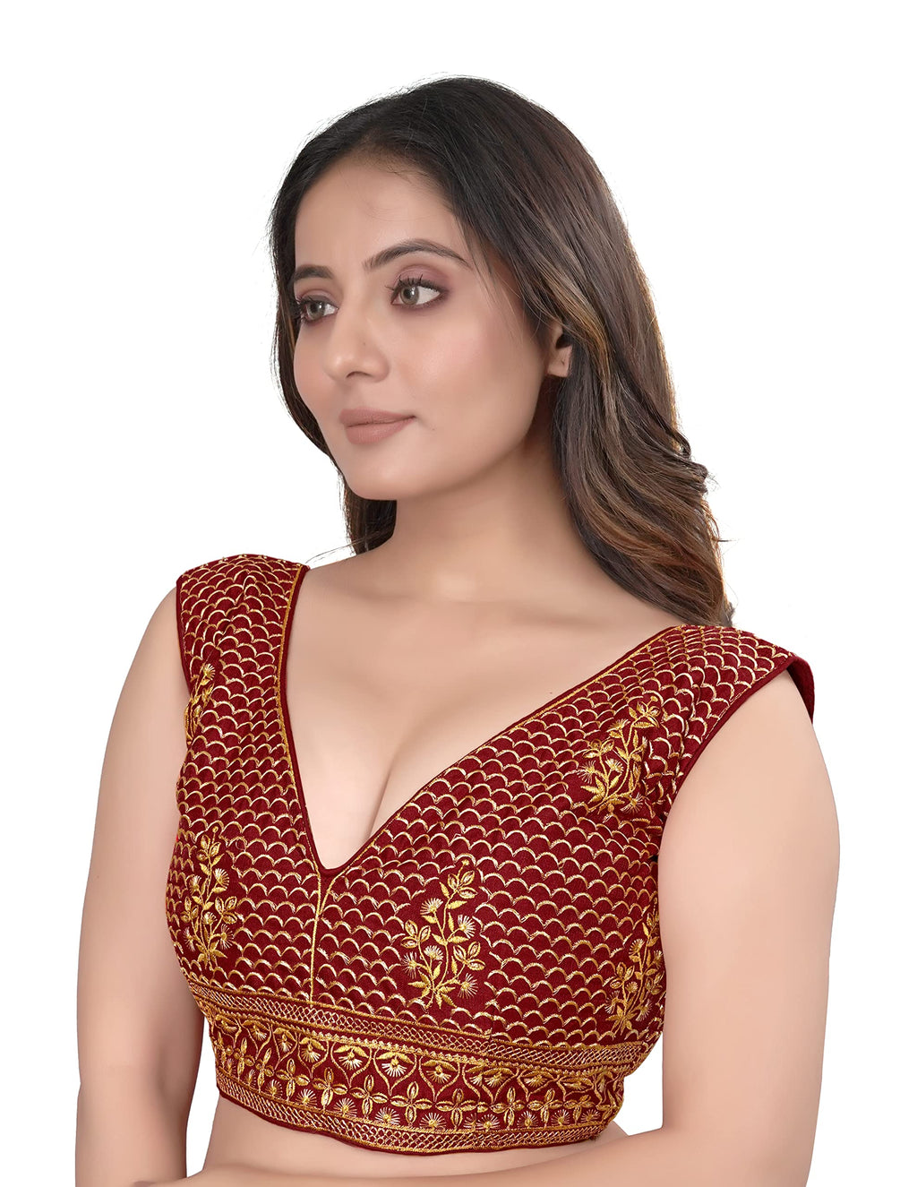 Pujia Mills WomenS V Neck Embroidery Readymade Saree Blouse For Lehenga Choli