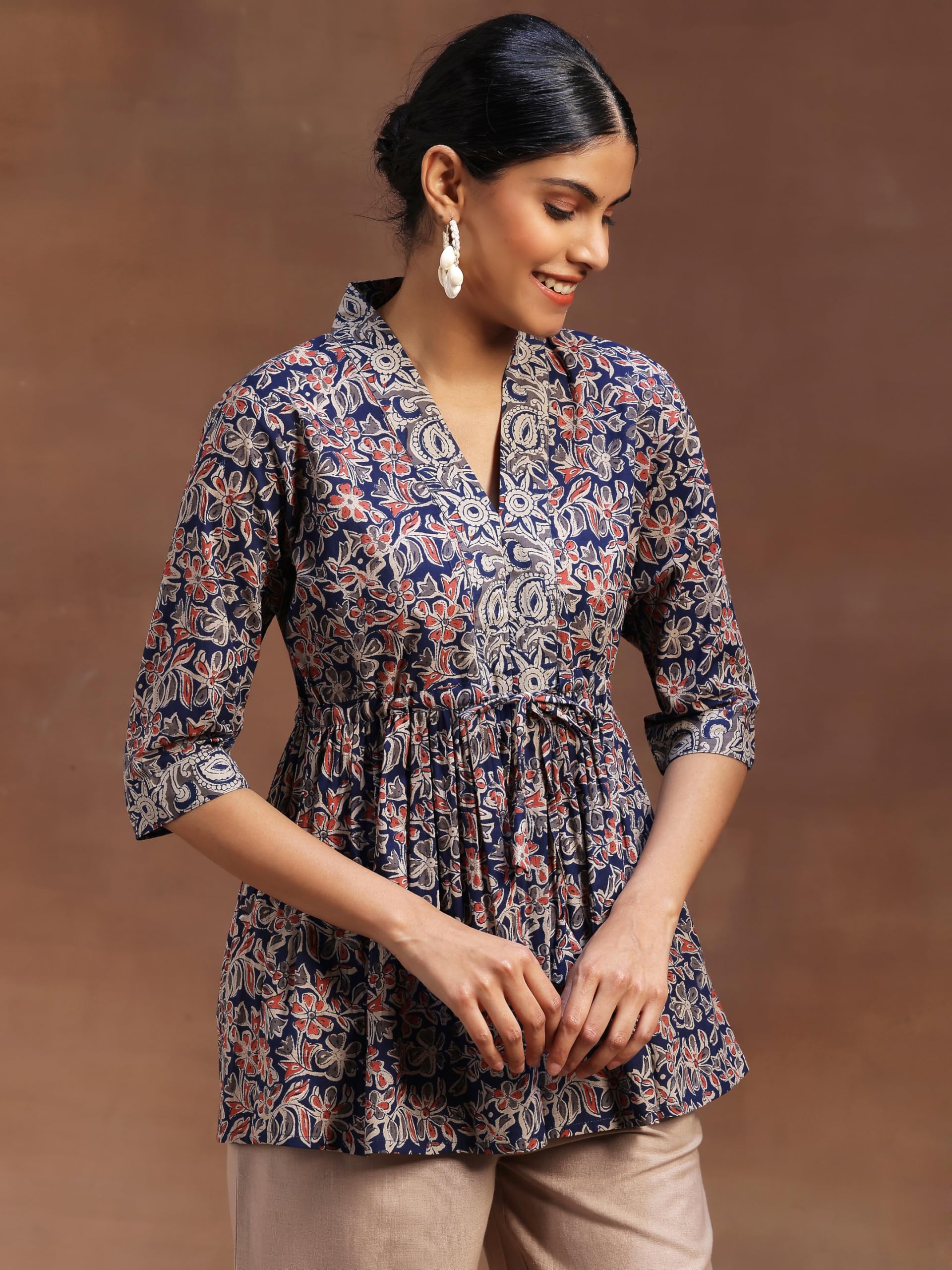 Libas WomenS Cotton Printed A-Line Kurti (29102Or_Blue