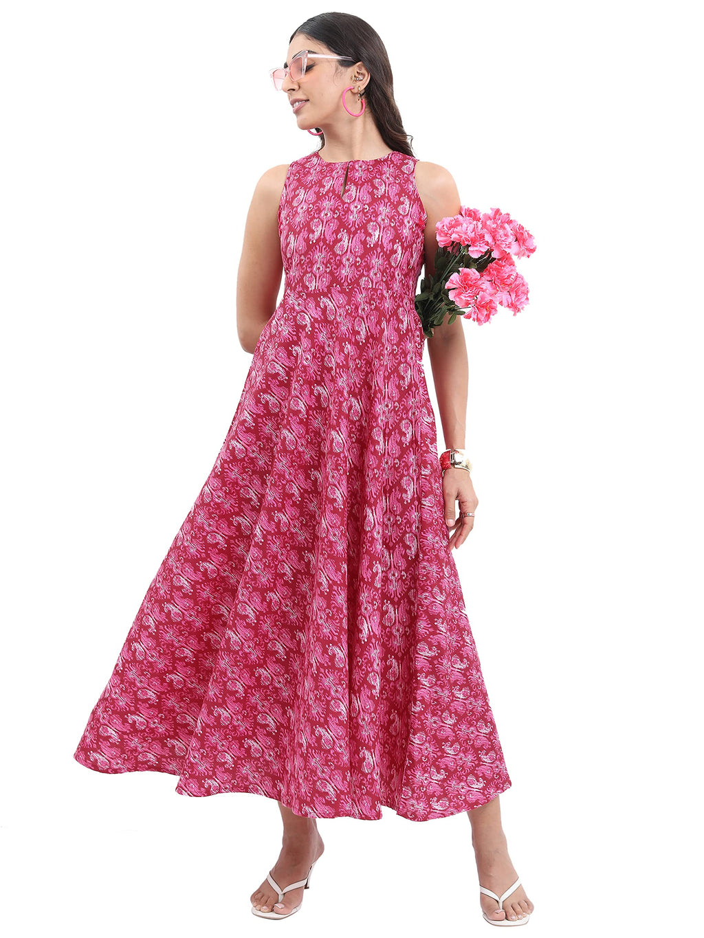 Ketch WomenS Polyester A-Line Calf Length Casual Dress (Kha1000032_Magenta
