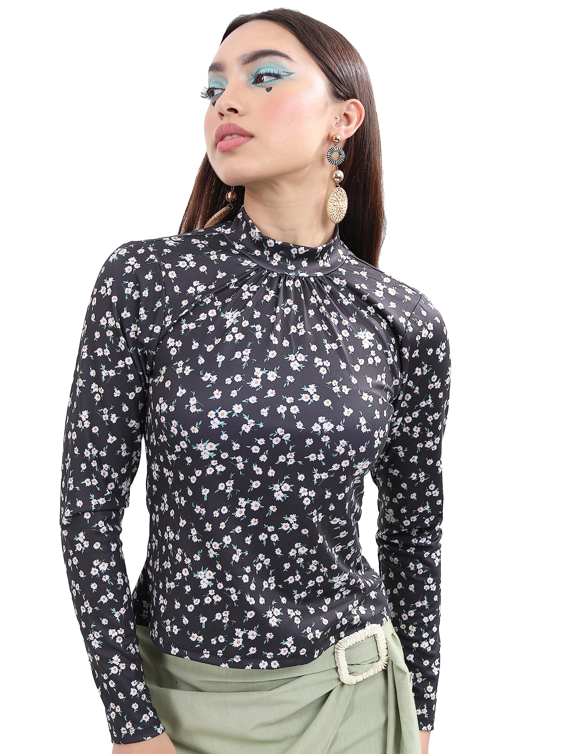 KETCH Womens Micro ZURIC Printed -240GSM Casual FIT Tops (KHTP000273_Black/Multi_XS)