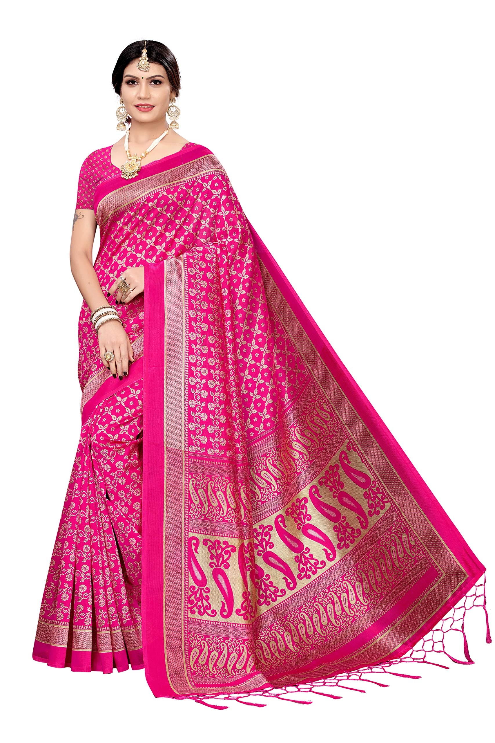 Anni Designer Art Silk Saree with Blouse Piece (APARNA-PINK-1_Pink_Free Size)