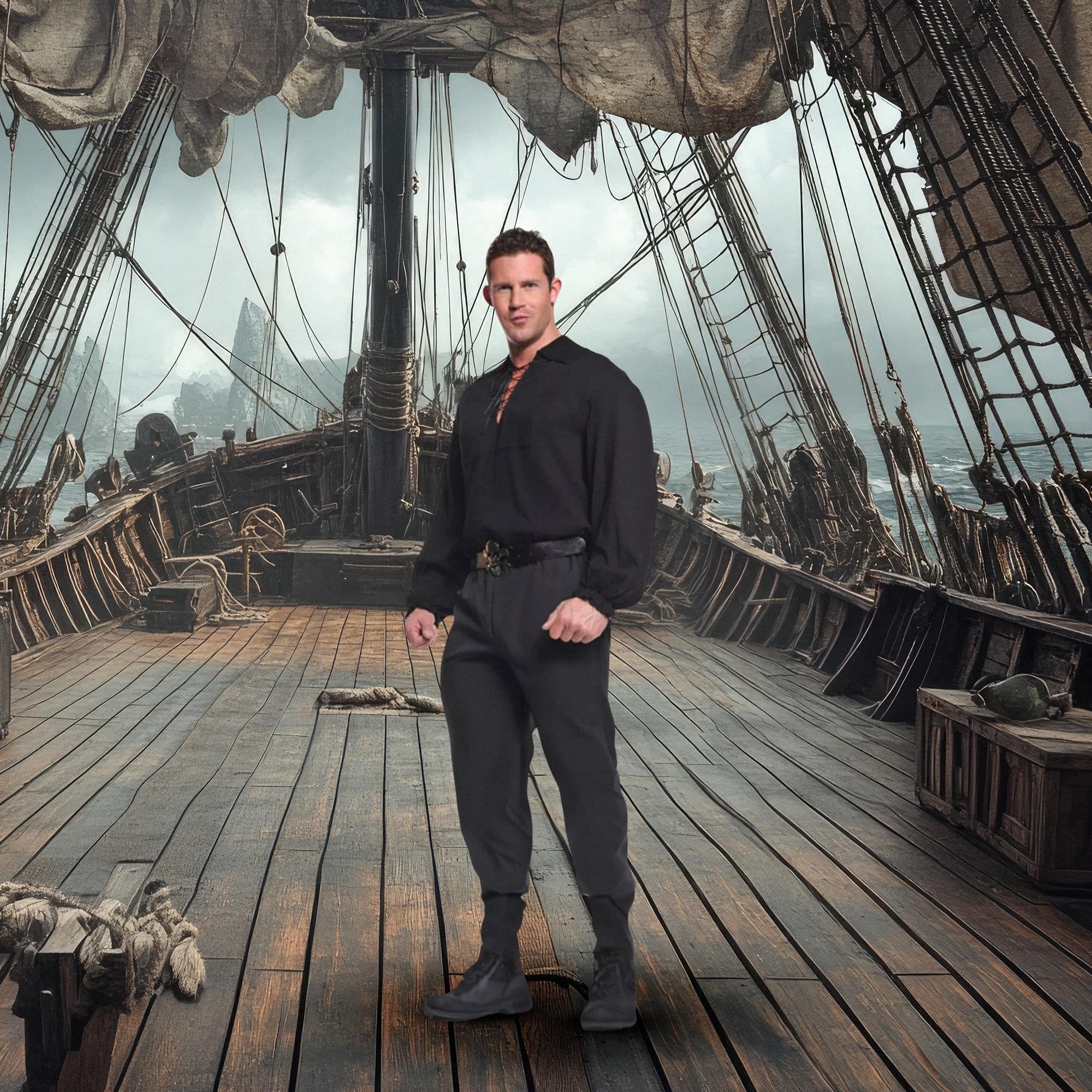 Underwraps Costumes Men's Renaissance Pirate Shirt -Plus, Black, XX-Large