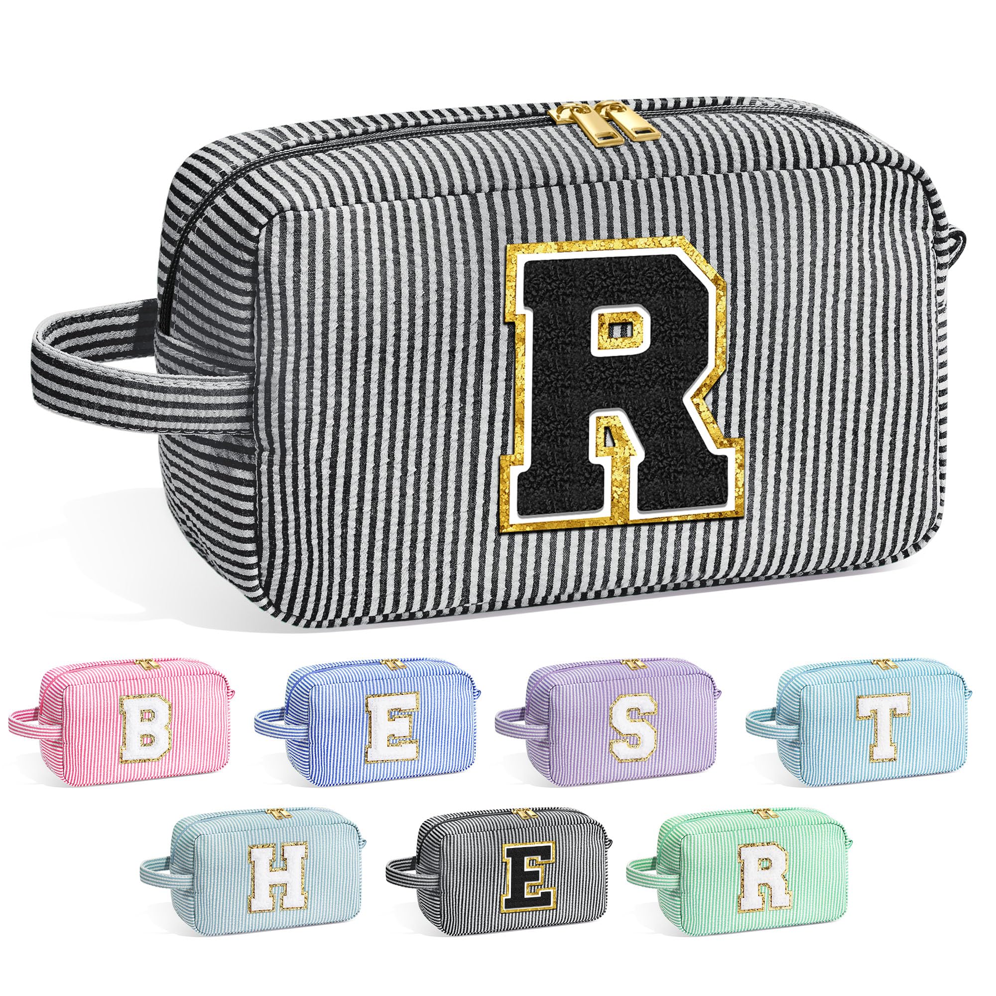 YOOLIFE Initial Makeup Bag - Personalized Cute Cosmetic Bags, Girls Makeup Toiletry Bag Pouch, Makeup Case for Women Her Friend 