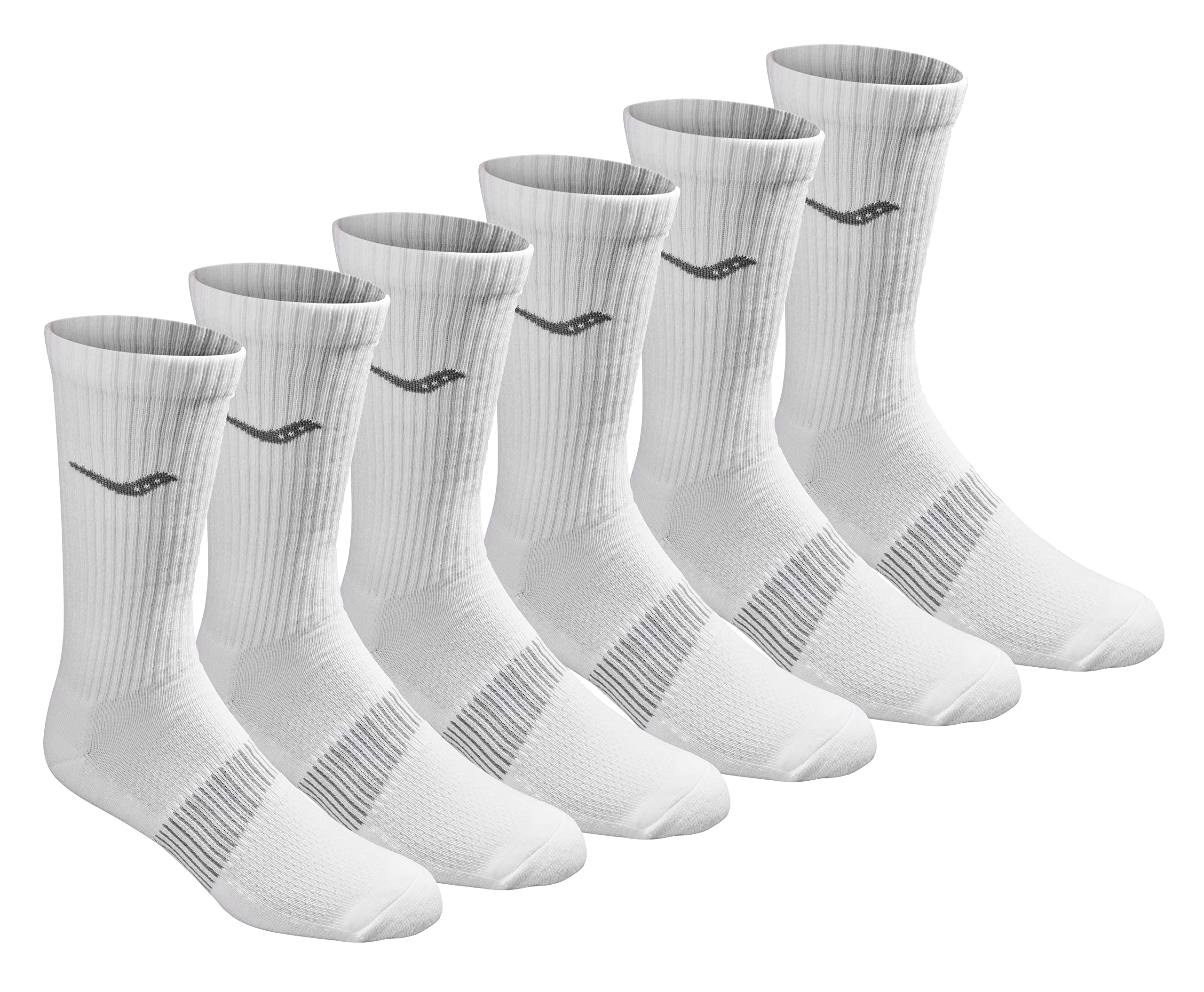 Saucony Mens Multi-Pack Mesh Ventilating comfort Fit Performance crew Socks, White Solid Foot (6 Pairs), Shoe Size: 8-12