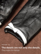 YISEVEN Women's Sheepskin Leather Gloves White Bow Knot Wool or Fleece Fur Lined Luxury for Ladies Winter Accessories Hand Warm