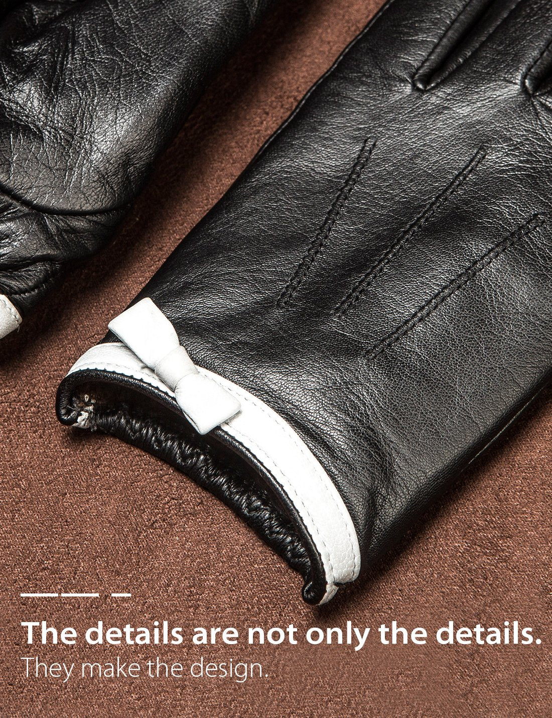 YISEVEN Women's Sheepskin Leather Gloves White Bow Knot Wool or Fleece Fur Lined Luxury for Ladies Winter Accessories Hand Warm