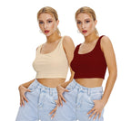 Shasmi Womens & Girls Solid Ribbed Square Neck Collarless Sleeveless Slim Fit Simplicity Tank Tops (Pack of 2) (TOP 36 Maroon 