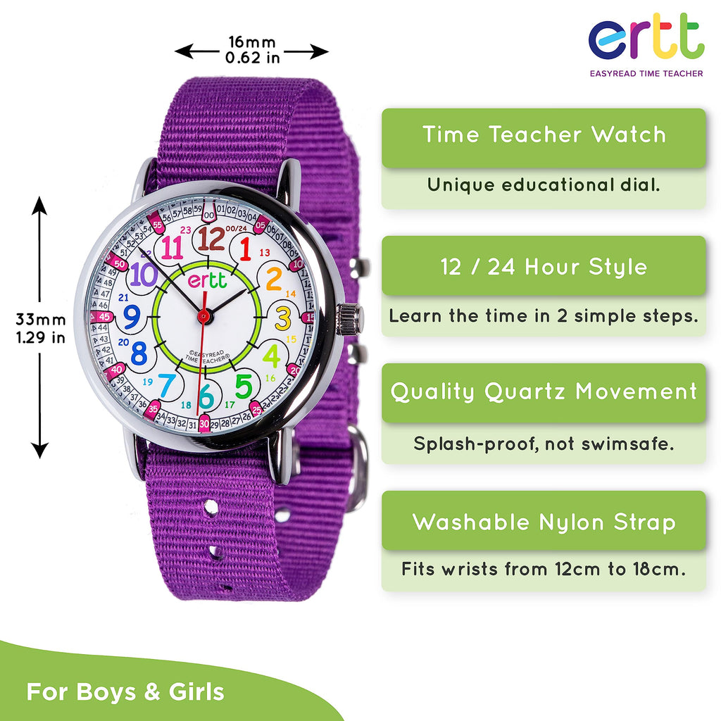 EasyRead Time Teacher Kids Watch - Back to School Gift - Girls & Boys Watches for Kids - Analog Teaching Watch - Tell The Time C