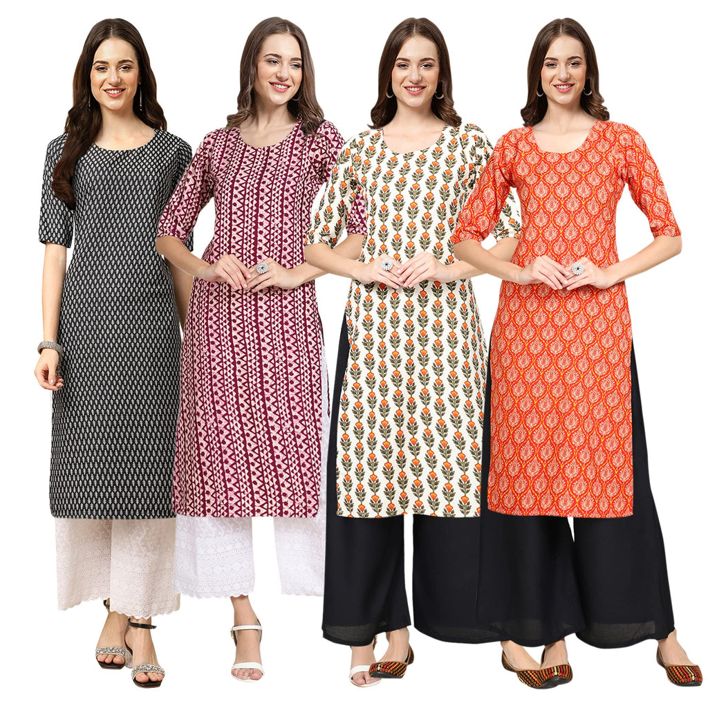 Pinkmint Women'S Crepe Digital Print Straight Kurta(Pack Of 4)[Qn-377-347-352-354-Xxl]
