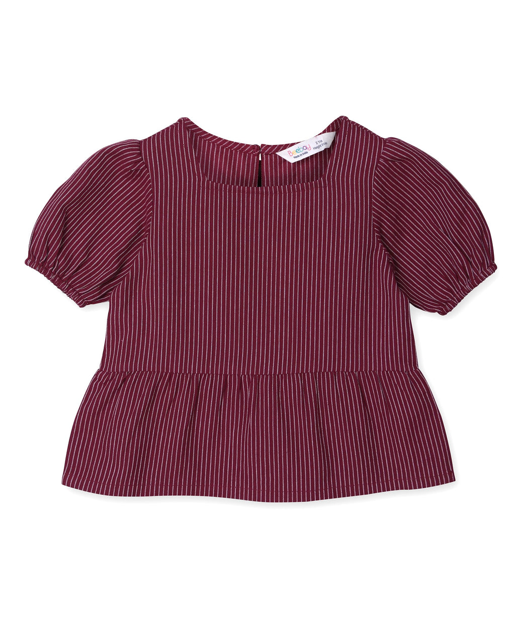 Beebay Kids Girls Pinstriped peplum co-ord set Maroon