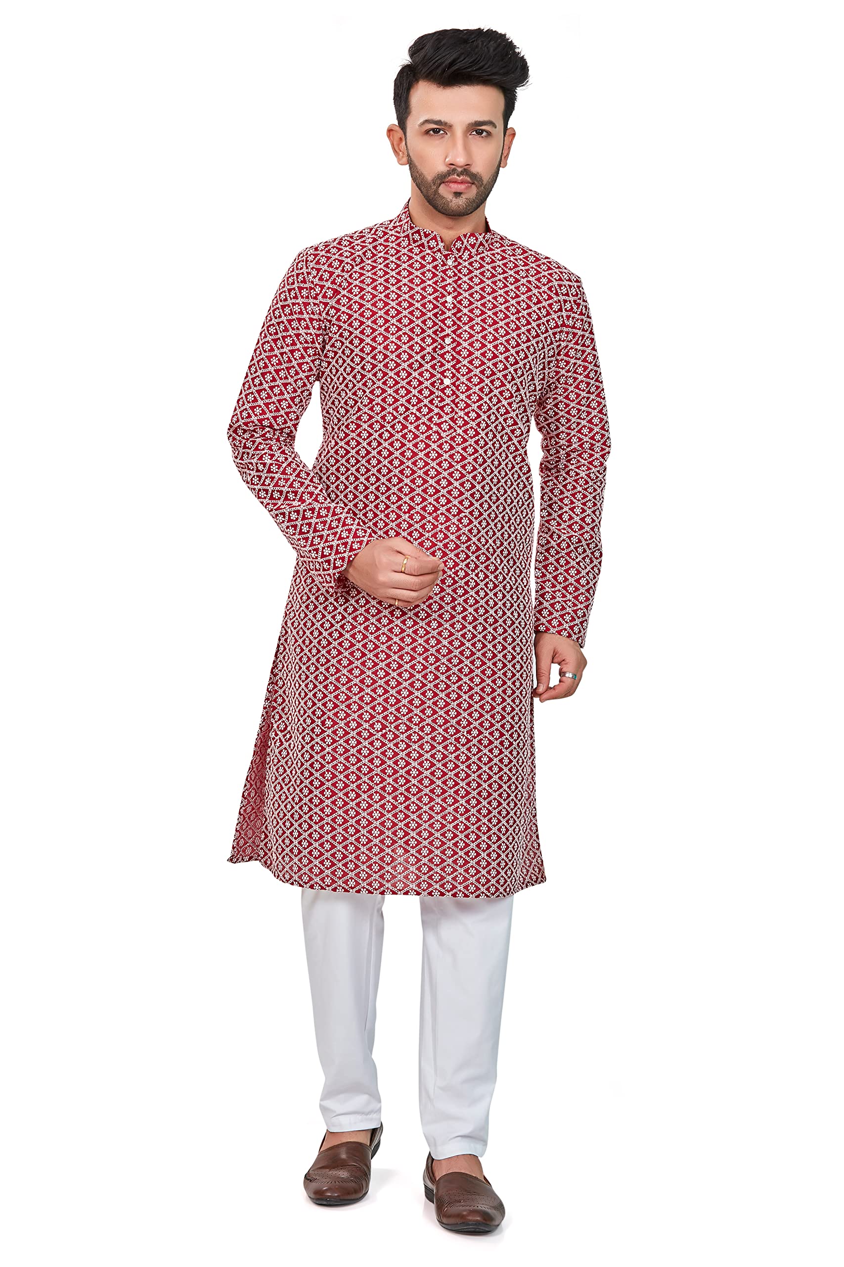 Be Active MenS Embroidered Lucknowi Red Kurta Set || Men Kurta Pajama || Men Kurta Pajama Set || Kurta Pajama For Men (Rfsk0013