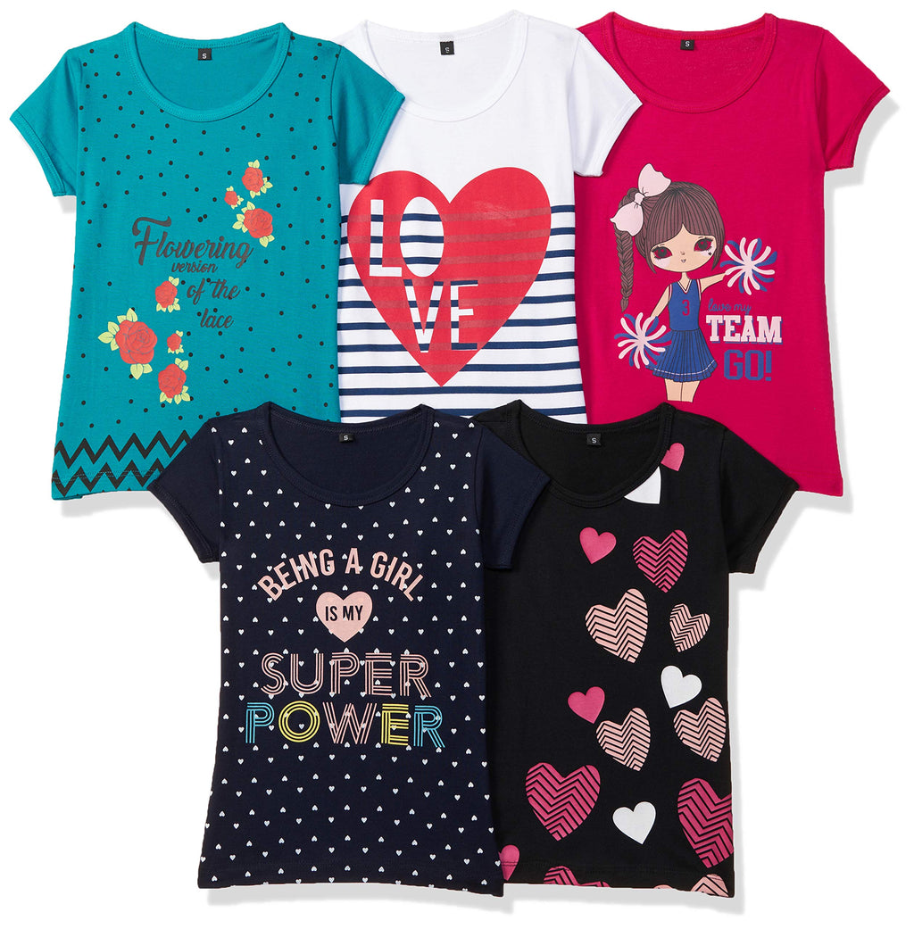 T2F Girls Cotton Regular Fit T-Shirt(Pack of 5)