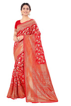 Pujia Mills women kanjivaram pure banarasi silk saree kanchipuram saree (Bright Red)