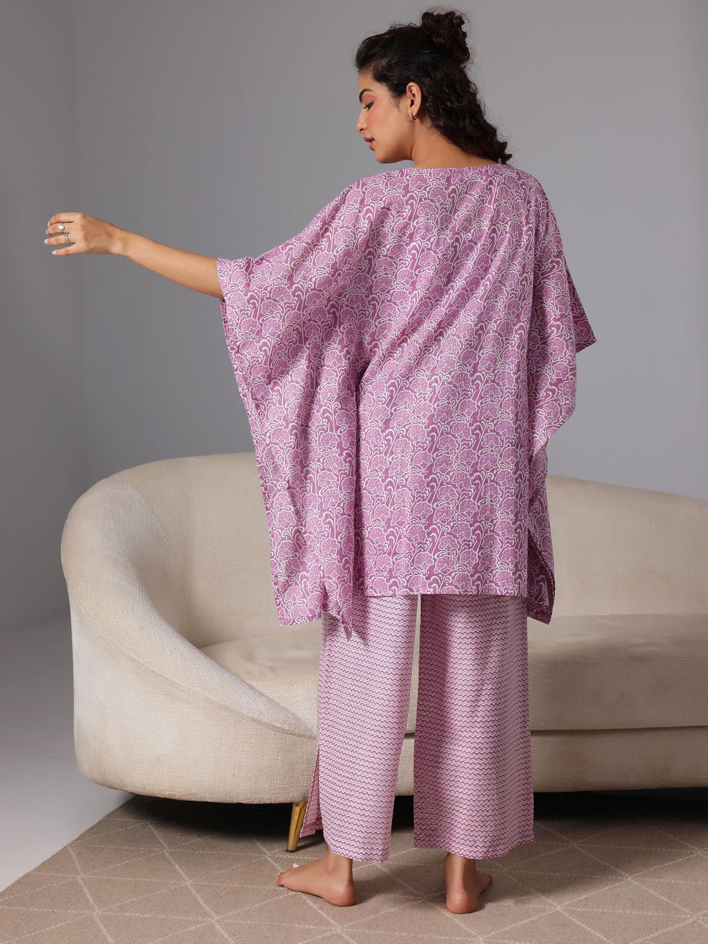 Libas Womens Printed Cotton Night Suit Set For Women Purple