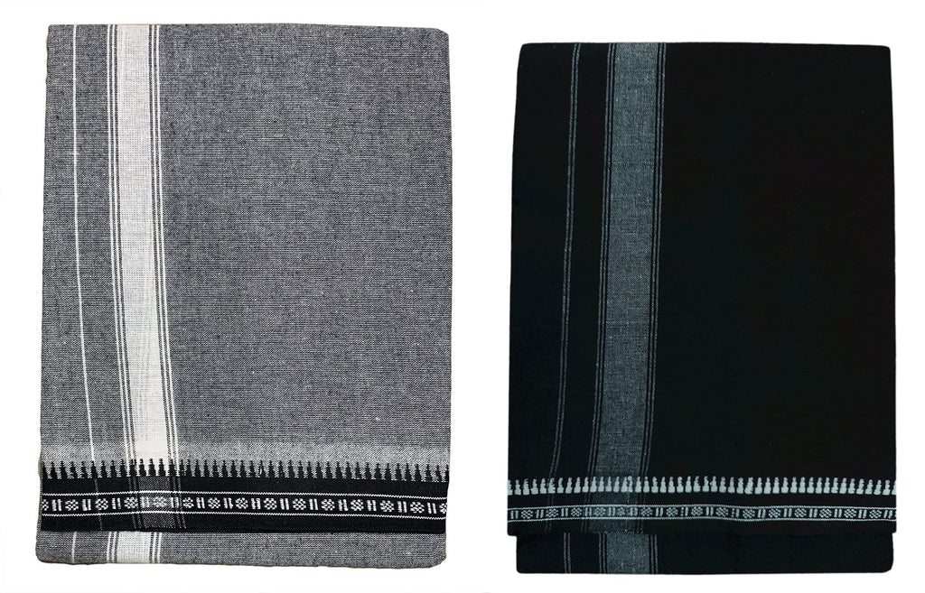 Prakasam Cotton Fine Quality Mens Kerala Style Thalapathi Border Single (1.28X2.00 Mtrs) -Dhoti-Kerala Single Mundu (Pack Of 2 D
