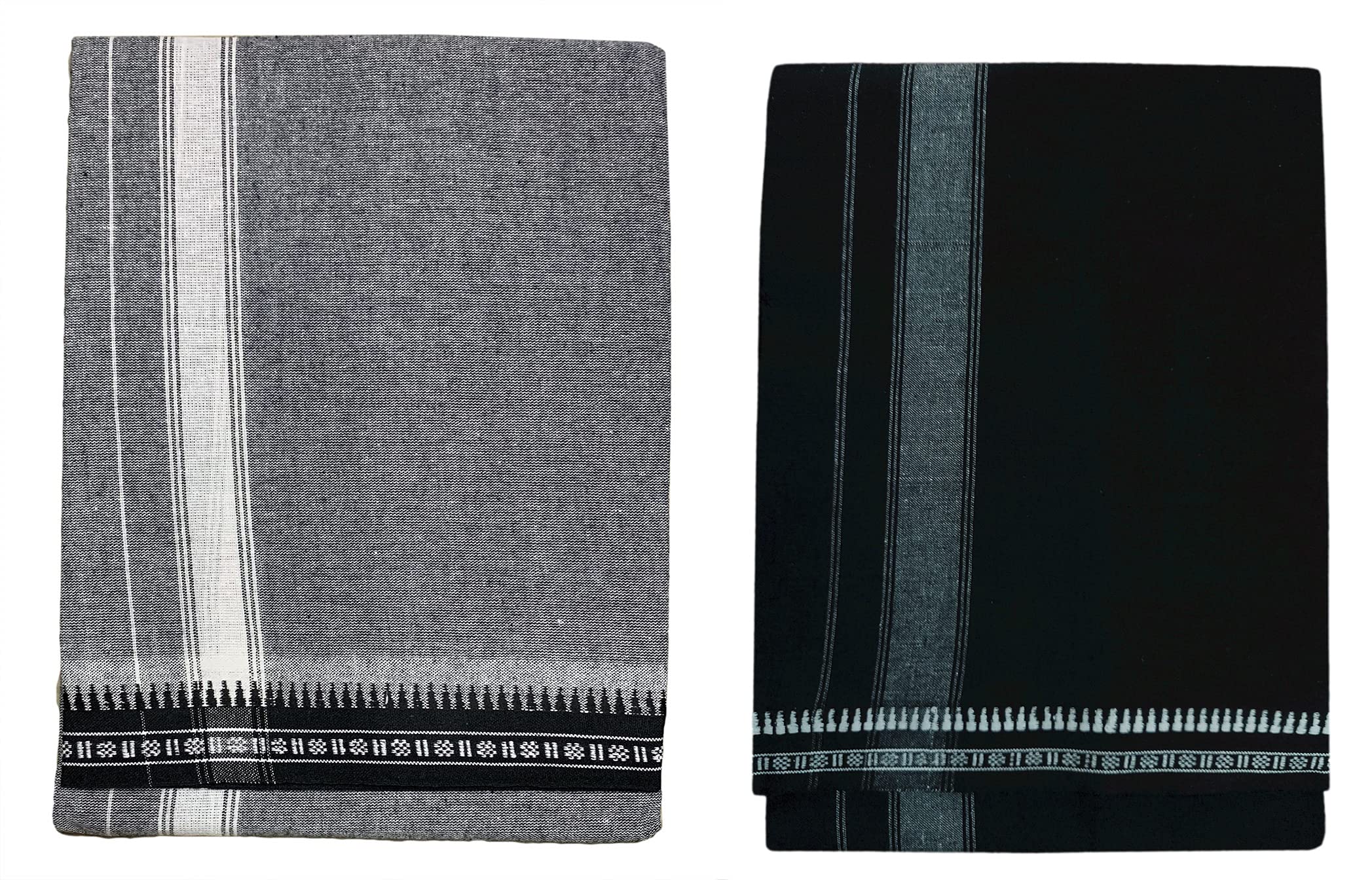 Prakasam Cotton Fine Quality Mens Kerala Style Thalapathi Border Single (1.28X2.00 Mtrs) -Dhoti-Kerala Single Mundu (Pack Of 2 D