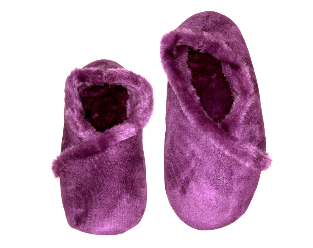 Living Healthy Products LSFL-001-78 Medium 7-8 Womens Synthetic Fur Lined Suede Slippers in Purple