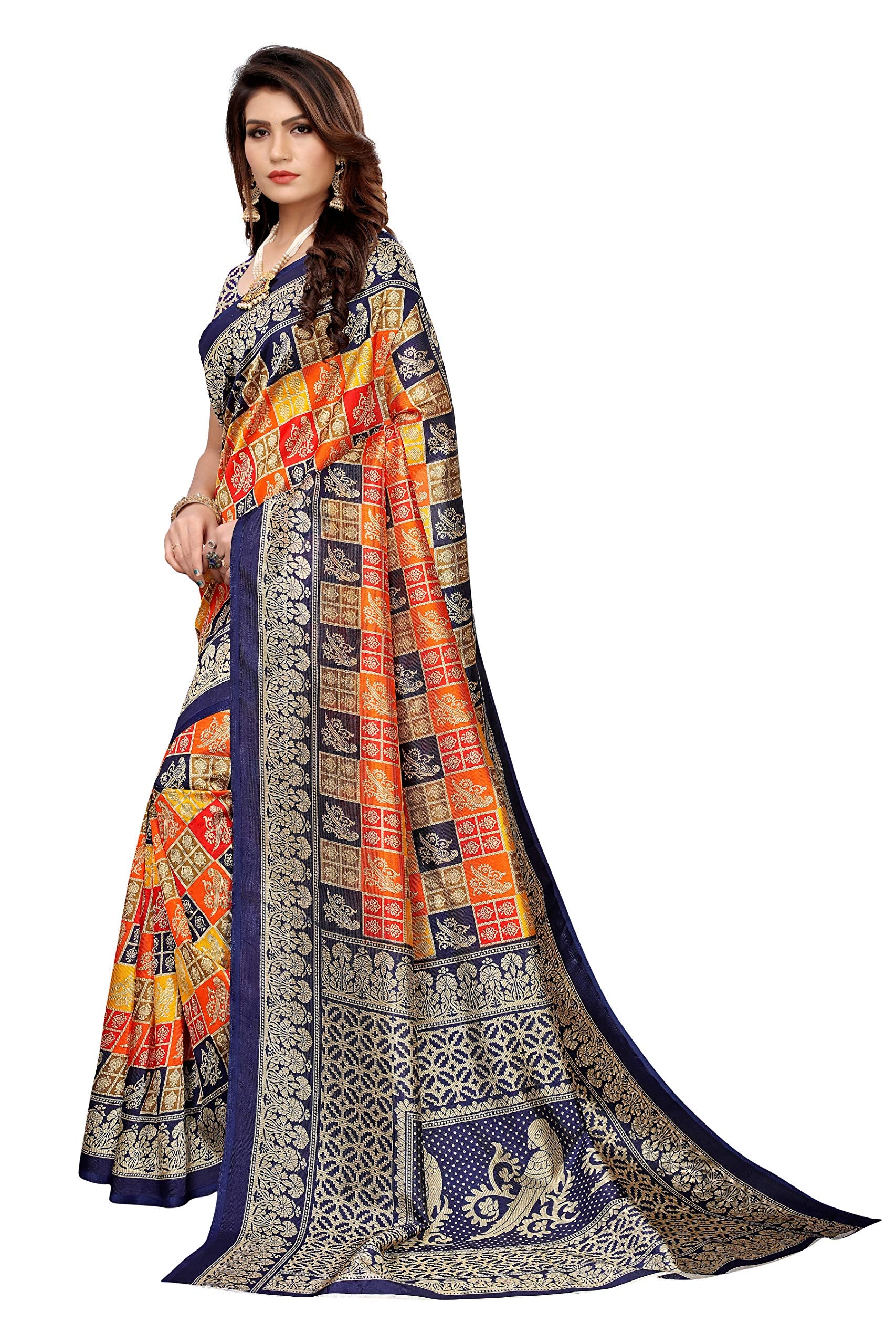 ANNI DESIGNER Womens Navy Blue Color Art Silk Saree With Blouse