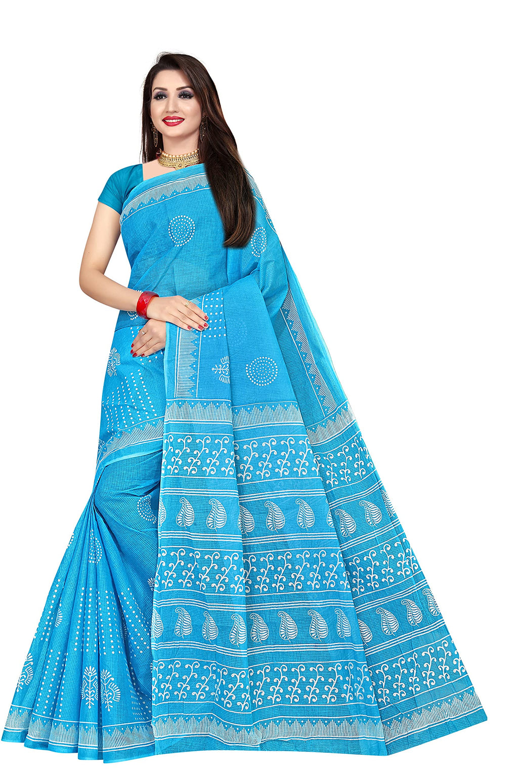 TAMAIRA FASHION Womens Moonga Doria Pure Cotton Saree Without Blouse Piece(1756_Turquoise)