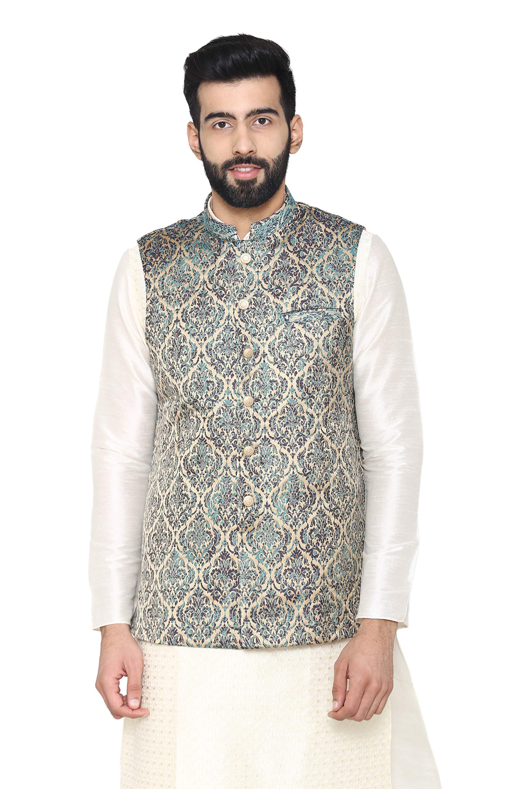 Manyavar MenS Art Silk Jacket (J952693-333_Multicolor_Xxl)
