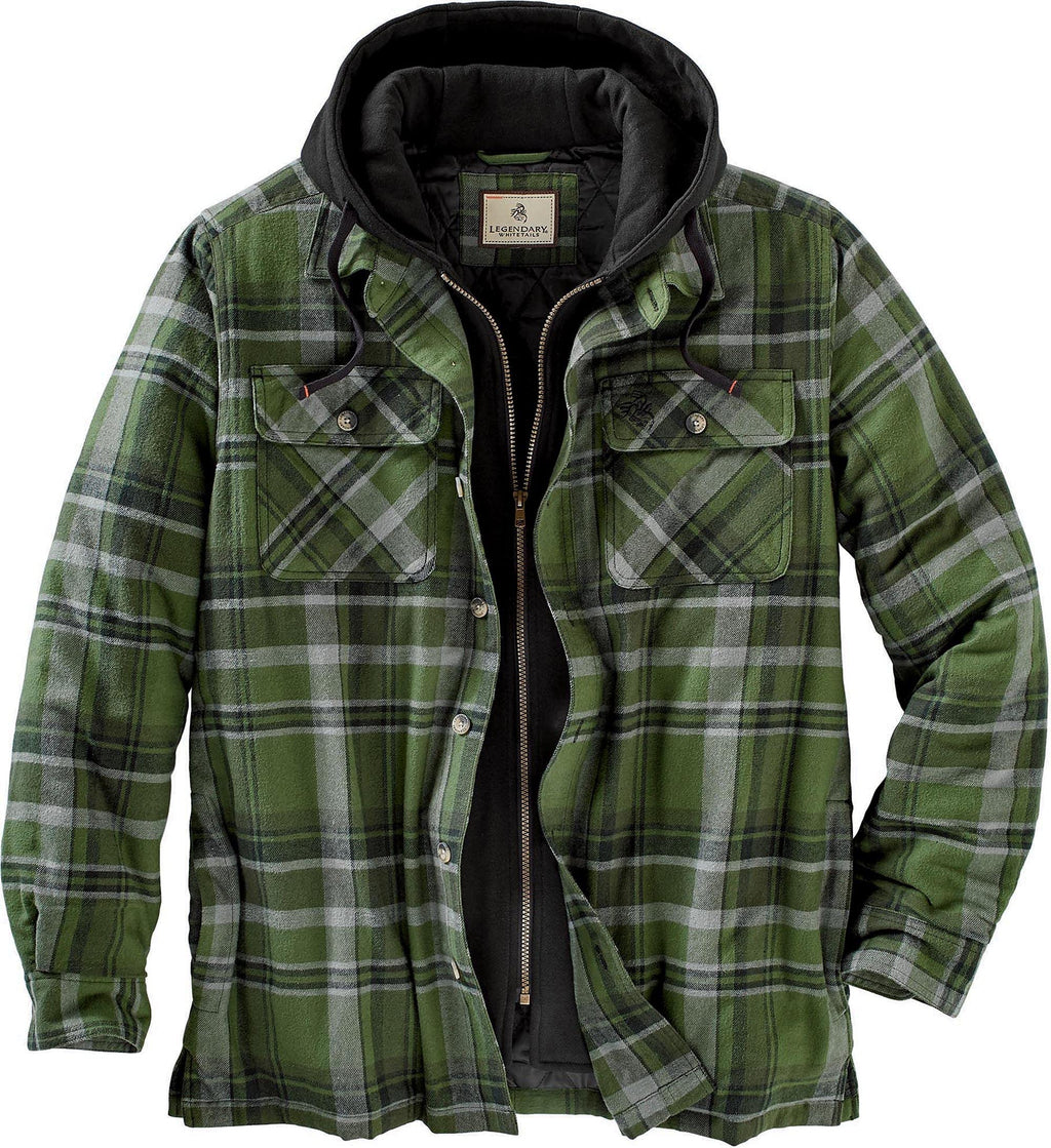 Legendary Whitetails Men's Standard Maplewood Hooded Shirt Jacket, Army Green Plaid, Medium