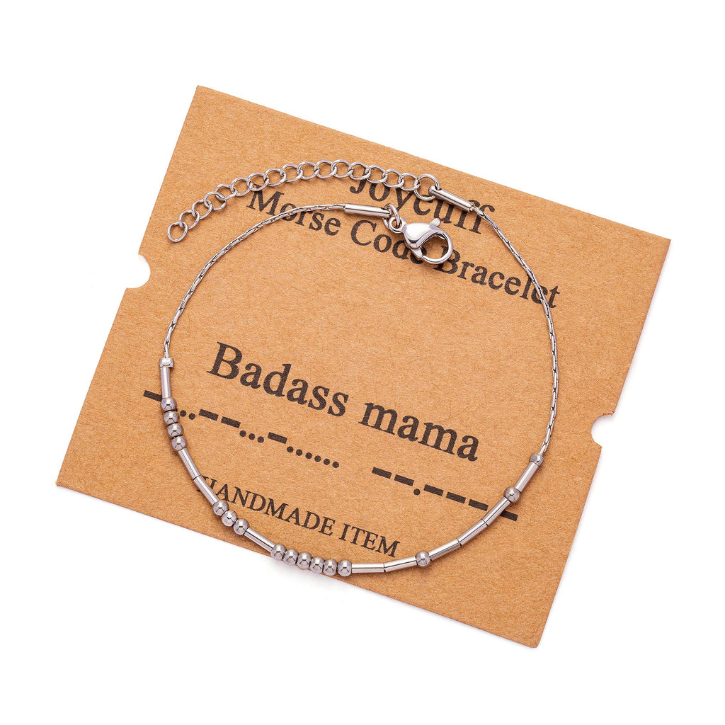 JoycuFF Badass Mama Jewelry Gifts for Women Morse Code Bracelets for Women Mother Mom Mothers Day Birthday Christmas Stianless S