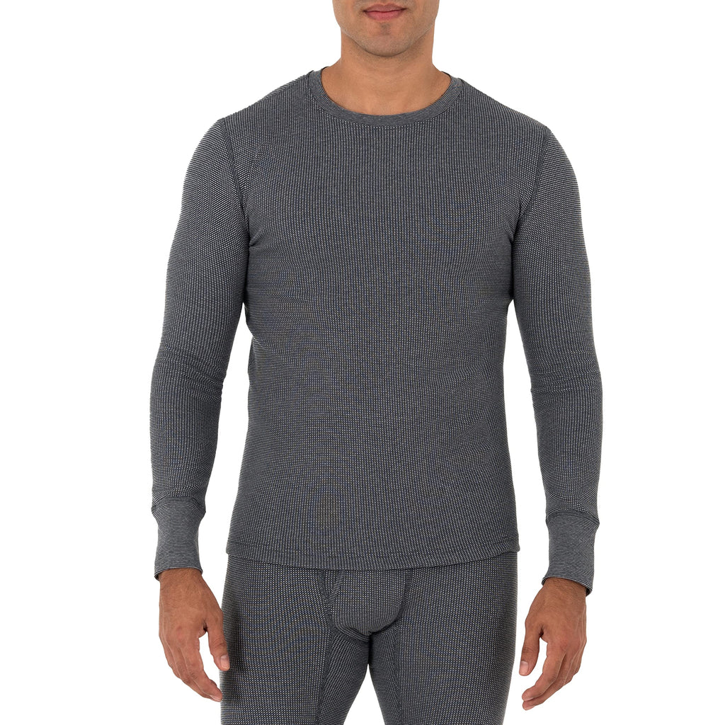 Fruit of the Loom Men's Recycled Waffle Thermal Underwear Crew Top (1 and 2 Packs), Greystone Heather, Large