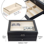 TimelyBuys 12 Piece Large Black Carbon Fiber Eyeglass Sunglass Two Level Glasses Display Case with Drawer Storage Box