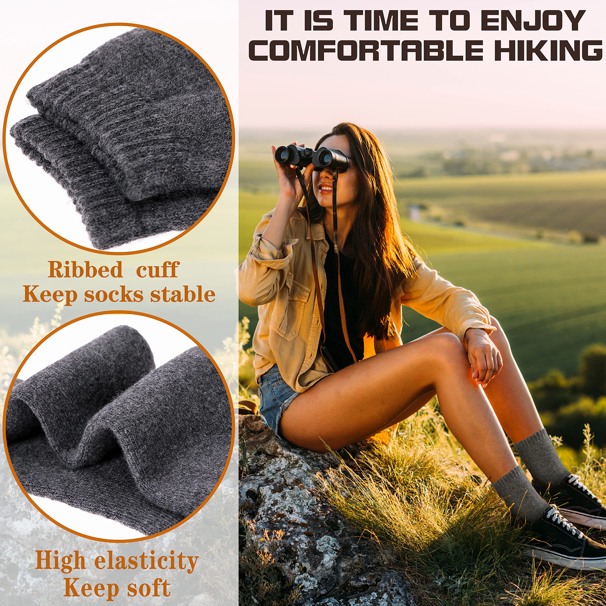 Sandsuced Wool Warm Socks for Women Winter Hiking Thick Boot Thermal Cabin Cozy Crew Work Soft Ladies Socks 5 Pack(Solid Color-E