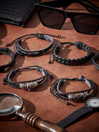 Hicarer 6 Pcs Spiked Studded Bracelets Punk Leather Rivets Bracelet Cuff for Men Women Halloween Accessories(Retro Style)