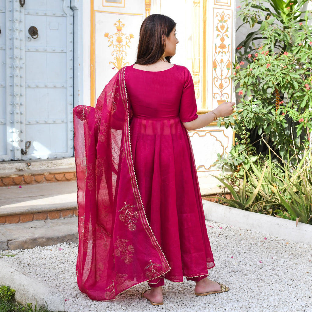 ANNI DESIGNER Womens Rayon Blend Anarkali Embroidered Kurta with Pant & Dupatta (APARNAA Pink_XL_Pink_X-Large)