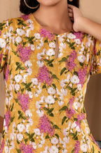 W For Woman Yellow Floral Printed Keyhole Neck Kurta And Pants Co-Ord Set With Dupatta