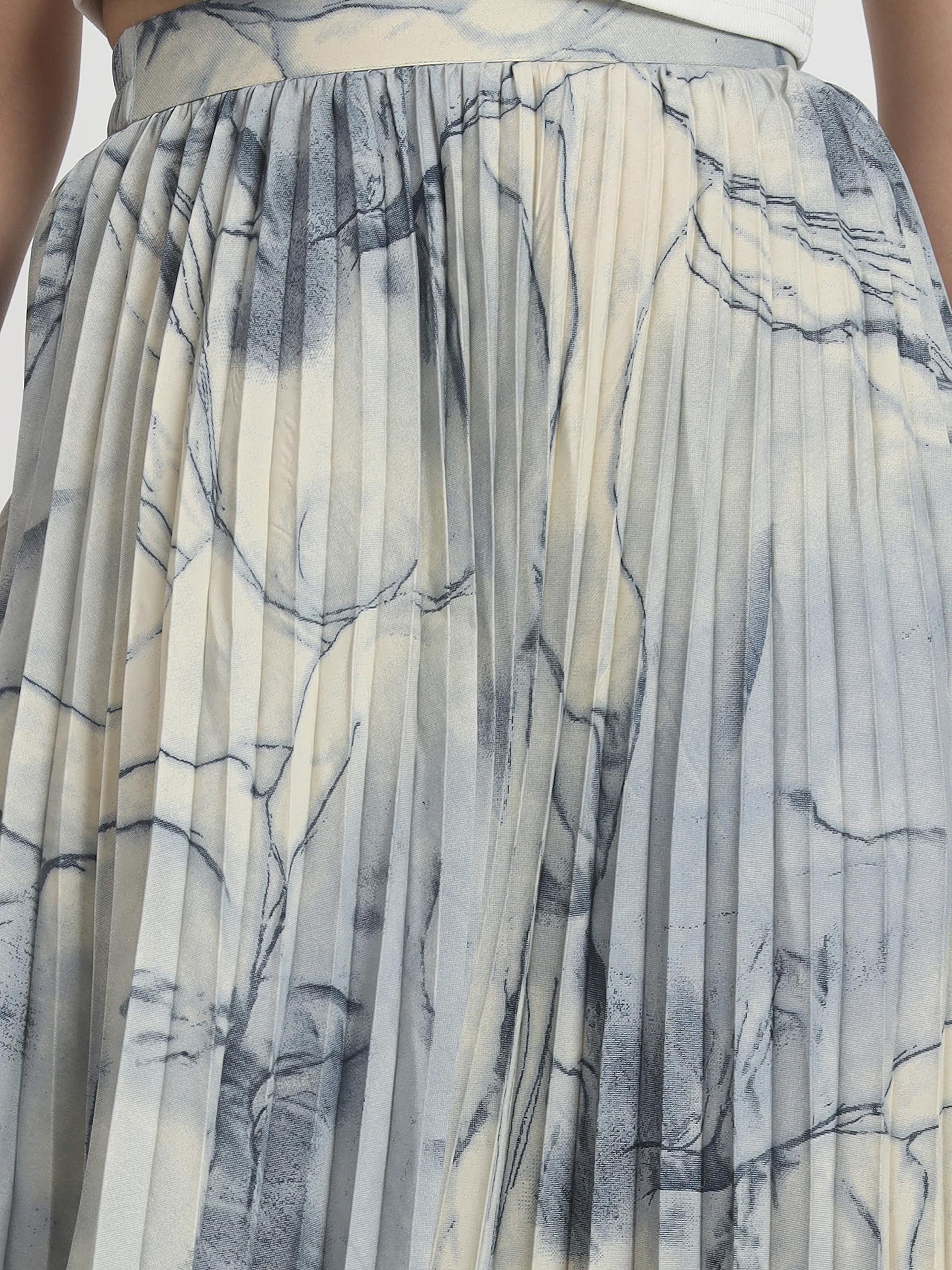Kzully | Marble Elegance A WomanS A-Line Midi Printed Skirt Masterpiece Grey-Blue