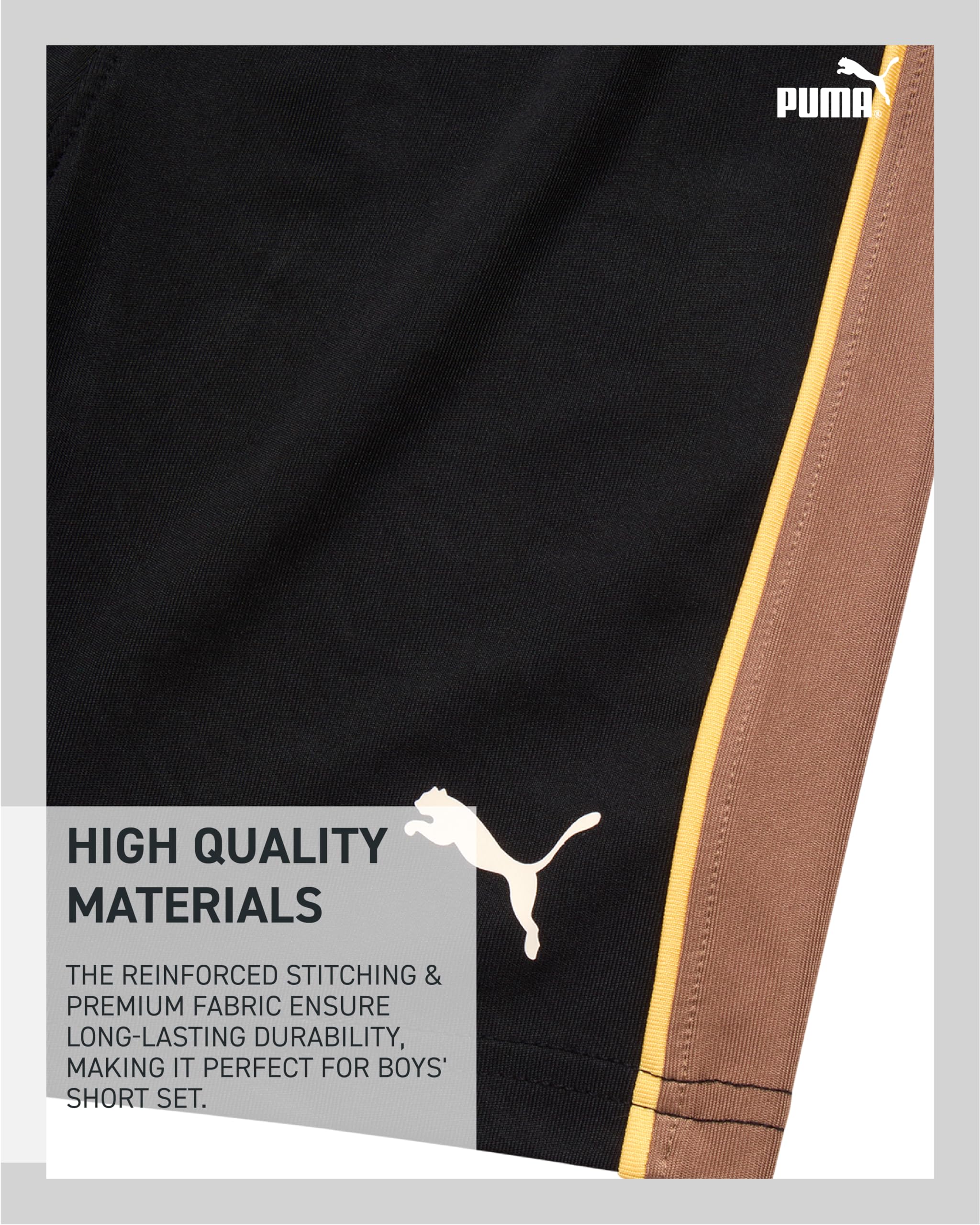 PUMA Boys' Short Set - 3 Piece Short Sleeve Graphic T-Shirts and Active Shorts Outfit Set for Boys (Sizes: 2T-7), Size 2T, Brown