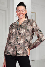 POPWINGS Printed Full-Sleeves Regular-Fit Polyester Printed Shirt for Women Stylish Western Casual Wear