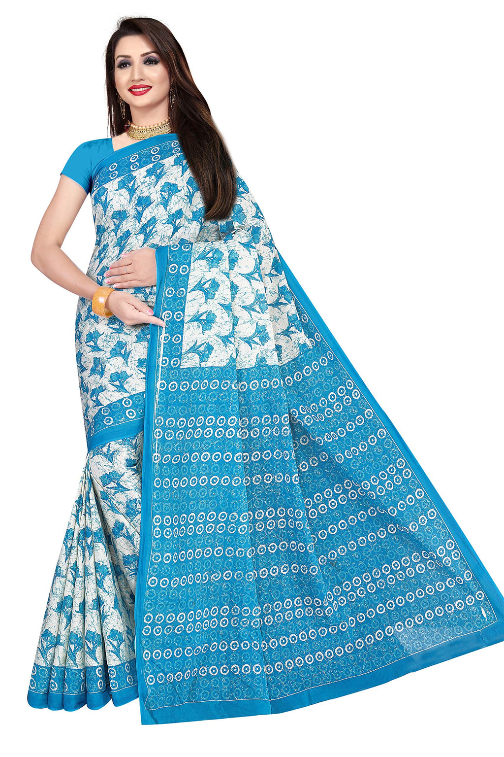 TAMAIRA FASHION Womens pure cotton saree without blouse piece (1338_Turquoise_Malmal)