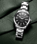 Stuhrling Original Mens Black Watch Analog Dial with Date - Stainless Steel Silver Bracelet, 3953 Mens Watches Collection