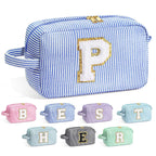 YOOLIFE Initial Cosmetic Bag for Women - Monogram Cute Blue Makeup Bags Toiletry Pouch Make Up Case for Women Her Best Friend Fr