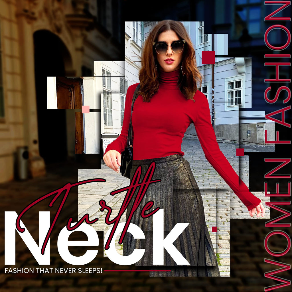 NY Threads Women's Turtleneck Long Sleeves Shirt Red