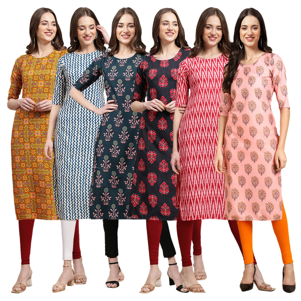 Pinkmint Womens Crepe Digital Print Straight Kurta(Pack of 6)[QV-333-331-335-345-328-368-XXL]