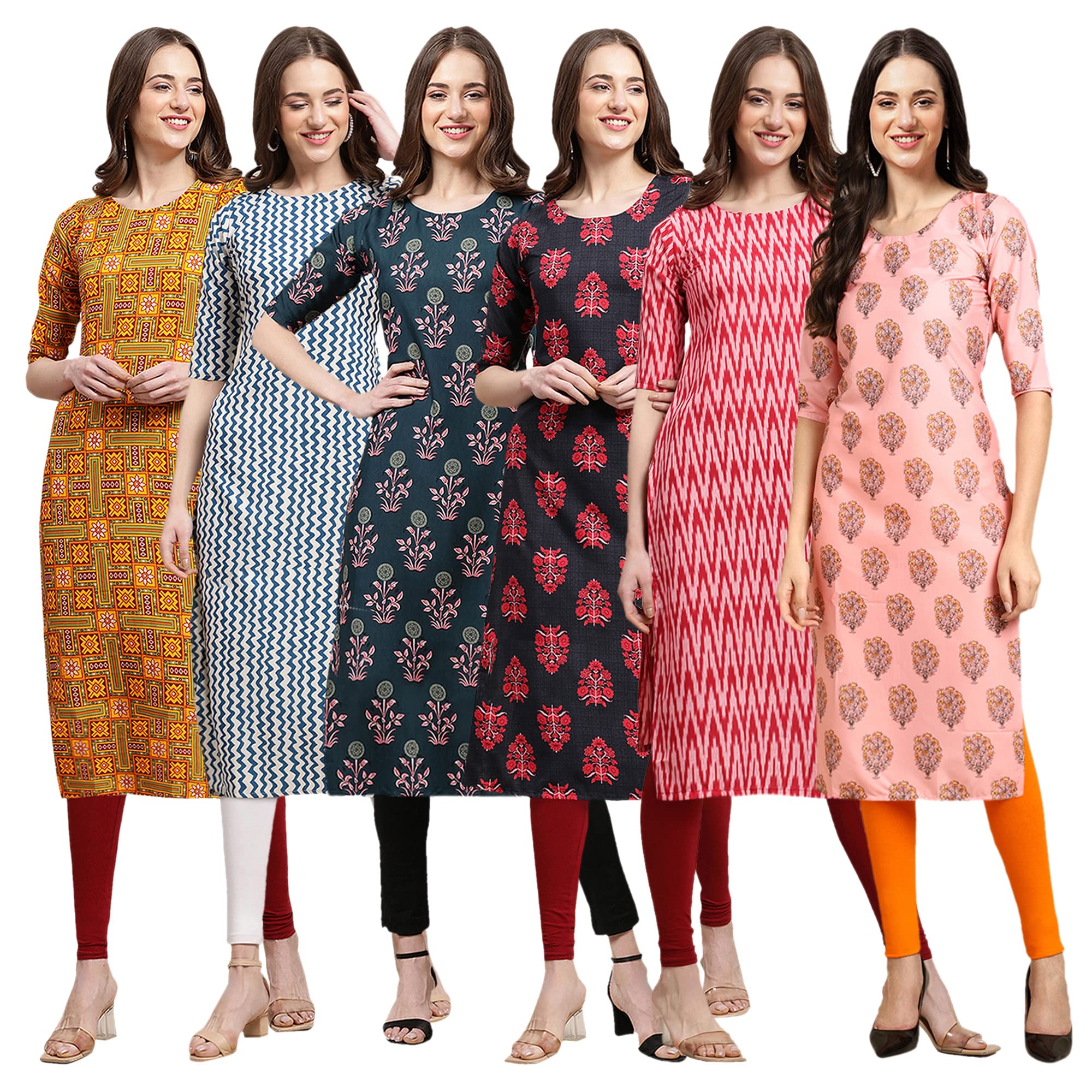 Pinkmint Womens Crepe Digital Print Straight Kurta(Pack of 6)[QV-333-331-335-345-328-368-XXL]