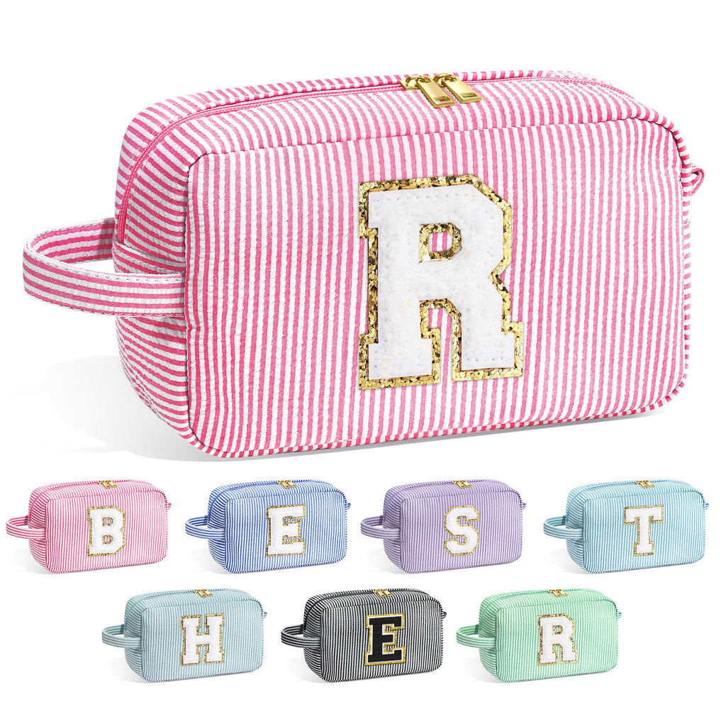 YOOLIFE Initial Makeup Bag for Women - Monogram Cute Large Pink Makeup Bags Cosmetic Toiletry Pouch Make Up Case for Women Her B