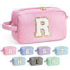 YOOLIFE Initial Makeup Bag for Women - Monogram Cute Large Pink Makeup Bags Cosmetic Toiletry Pouch Make Up Case for Women Her B