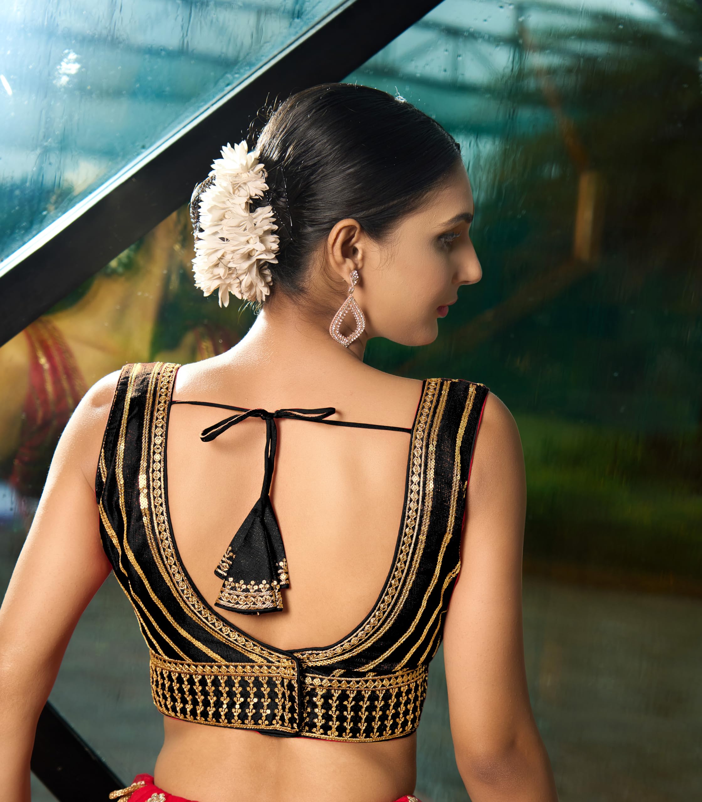 Pujia Mills WomenS Readymade Blouse Embroidery Multi Coding Gold Thread Indian Ethnic Designer Stitched Readymade Saree Sleevel