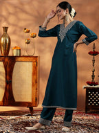 Libas WomenS Silk Blend Kurta Set (48578R_Teal