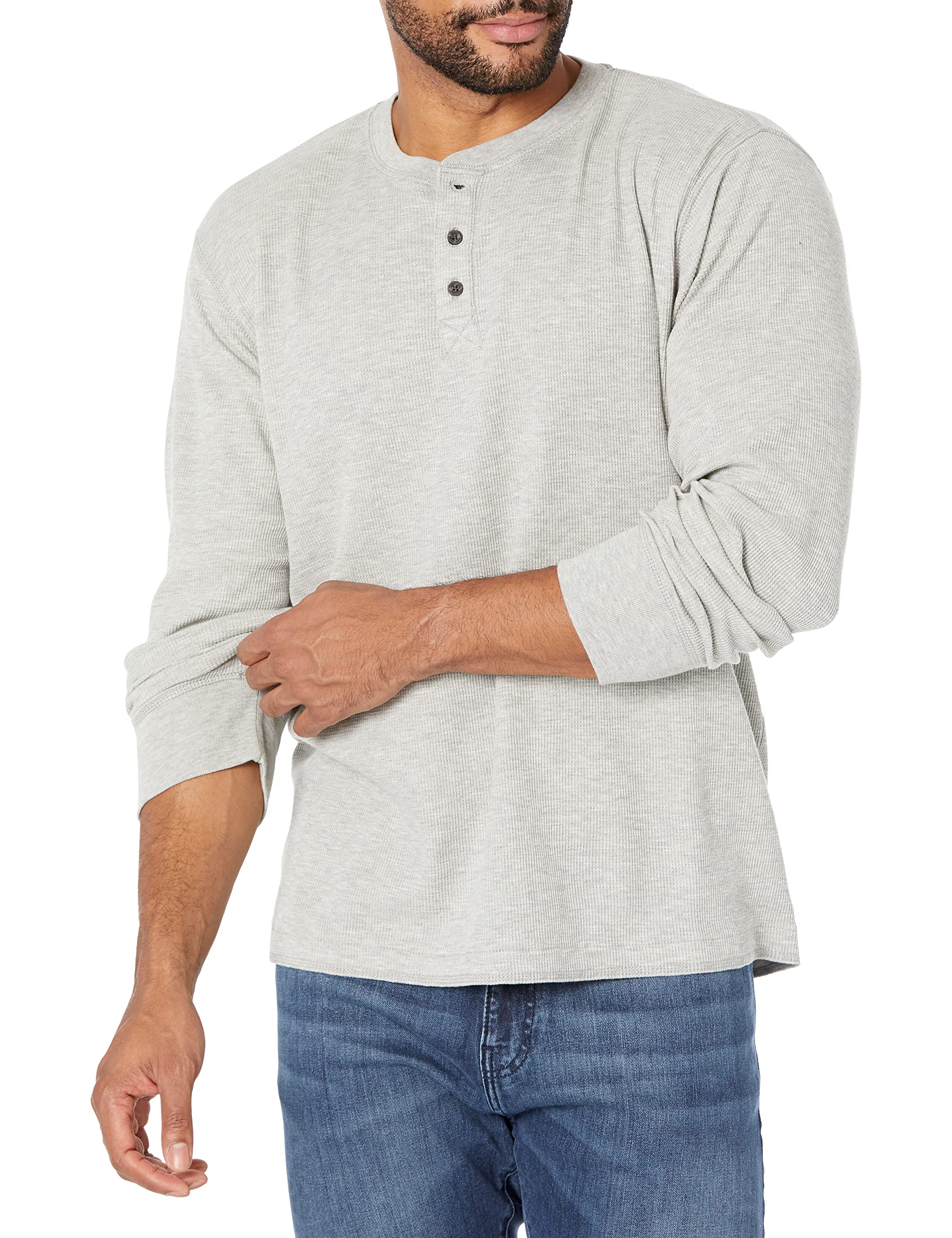 Wrangler Authentics Men's Long Sleeve Waffle Henley, Light Heather Gray, X-Large
