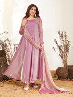 Xomantic Fashion Womens Silk Blend Anarkali Gown With Dupatta