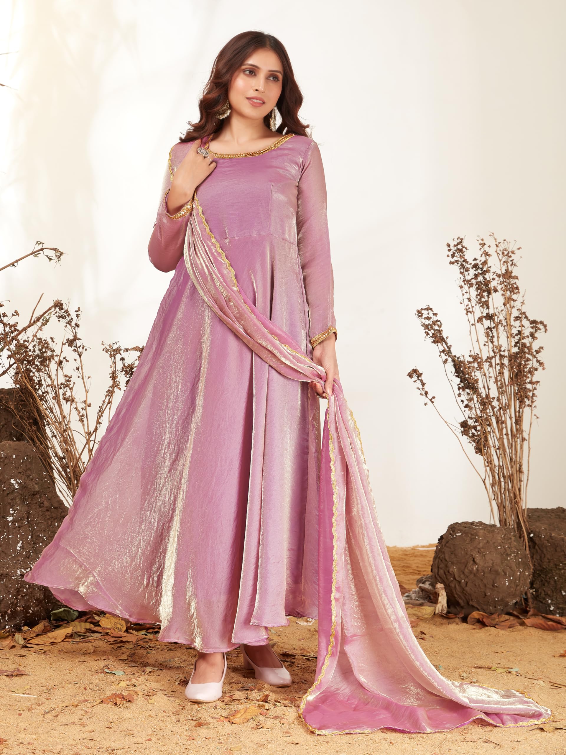 Xomantic Fashion Womens Silk Blend Anarkali Gown With Dupatta