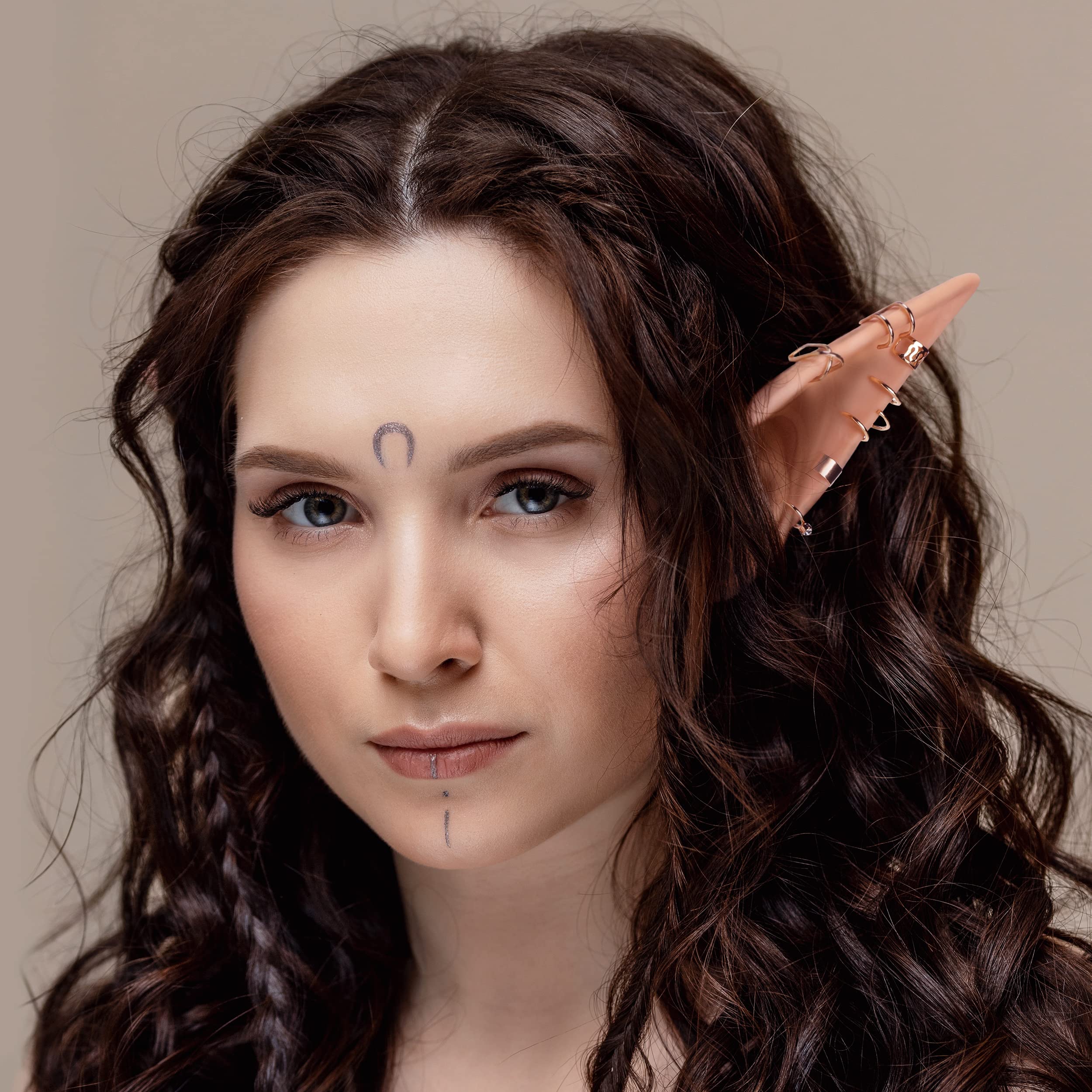 FRESHME Elf Ears with Elf Earrings Set - 2 Pairs Elf Ears and Gold Chain Earrings Ear Cuffs Set for Women Fairy Ear Cosplay Acce